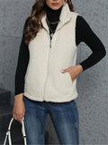 Anokhinaliza Zip Up Turtleneck Sherpa Vest Coat with Pockets