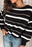 Anokhinaliza Contrast Striped Round Neck Long Sleeve Sweater