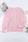 Anokhinaliza Openwork Round Neck Long Sleeve Sweater