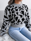 Anokhinaliza Leopard Round Neck Dropped Shoulder Sweater