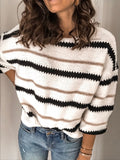 Anokhinaliza Contrast Striped Round Neck Long Sleeve Sweater