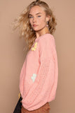 Anokhinaliza POL Crochet Flower Round Neck Dropped Shoulder Sweater