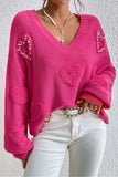 Anokhinaliza Pearl Trim Heart V-Neck Sweater