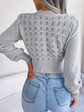 Anokhinaliza Openwork Mock Neck Long Sleeve Cropped Sweater