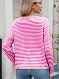 Anokhinaliza Striped Contrast Round Neck Long Sleeve Sweater