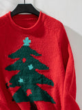 Anokhinaliza Christmas Tree Round Neck Raglan Sleeve Sweater