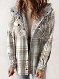 Anokhinaliza Plaid Snap Down Plush Hooded Jacket