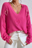 Anokhinaliza Pearl Trim Heart V-Neck Sweater