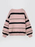 Anokhinaliza Contrast Striped Round Neck Long Sleeve Sweater