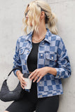 Anokhinaliza Checkered Button Up Long Sleeve Denim Jacket