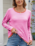 Anokhinaliza Striped Contrast Round Neck Long Sleeve Sweater