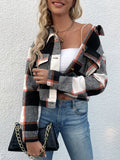 Anokhinaliza Perfee Plaid Button Up Drop Shoulder Cropped Jacket