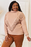 Anokhinaliza Woven Right Turtleneck Fringe Front Long Sleeve Sweater