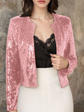 Anokhinaliza Full Size Sequin Open Front Cropped Jacket