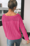 Anokhinaliza Openwork Round Neck Long Sleeve Knit Top