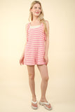 Anokhinaliza VERY J Tie Shoulder Front Pocket Striped Contrast Romper