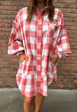 Anokhinaliza Plaid Collared Neck Long Sleeve Shirt Dress