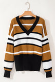 Anokhinaliza Contrast Stripes V Neck Long Sleeve Sweater