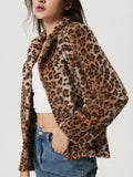 Anokhinaliza Fuzzy Leopard Collared Neck Jacket