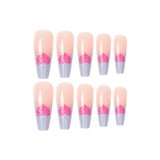 Anokhinaliza 24pcs Long Ballerina Fake Nails Full Cover Pink Heart Design Press on Nail Art Waterproof Reusable False Nails with Accessories