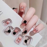 Anokhinaliza 24Pcs Press on Fake Nails Camellia Wearing Reusable False Nails Art Girls Ballerina Coffin Nail With Glue Full Cover Artificial