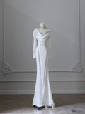 Anokhinaliza Princess Mermaid High Neck Sequin White Satin Wedding Dresses S3810