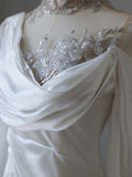 Anokhinaliza Princess Mermaid High Neck Sequin White Satin Wedding Dresses S3810