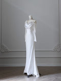 Anokhinaliza Princess Mermaid High Neck Sequin White Satin Wedding Dresses S3810