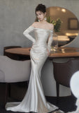 Anokhinaliza Unique Mermaid Off The Shoulder Long Sleeves Wedding Dresses Ivory Brides Dress S3826