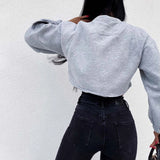 Anokhinaliza Fashion High Street Clothing Metal Chain Irregular Cropped  Tops Solid Round Collar Long Sleeve Loose Crop Top Female Fall