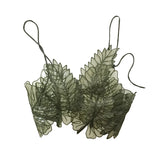 Anokhinaliza Women Tank Top Green Transparent Outfit Camisole  Sexy Embroidered Tanks Organza Leaves Sexy Camis Crop Top