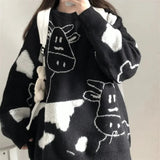 Anokhinaliza Cute cartoon cow sweaters women's new autumn and winter Korean style loose long-sleeved pullovers sweater casual outer wear