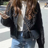 Anokhinaliza - Women Knitted Cardigan Sweater Korean Autumn Winter Cardigan Sweater Coat Round Neck Single Breasted Loose Long Sleeve Coat