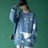 Anokhinaliza Cute cartoon cow sweaters women's new autumn and winter Korean style loose long-sleeved pullovers sweater casual outer wear