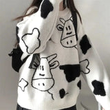 Anokhinaliza Cute cartoon cow sweaters women's new autumn and winter Korean style loose long-sleeved pullovers sweater casual outer wear