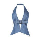 barn jacket outfits Summer 2024 New Hot Girl Vest Ins Style Sexy Halter Belt Imitation Denim Top