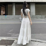 hipster Summer 2024 New White Skirt Women's Skirt Small Long A- line Skirt Cake Skirt Women's Skirt