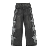 skater boy outfits Washed Old Star Patch Jeans for Women 2024 New Retro Draping Loose Wide Leg Mop Pants