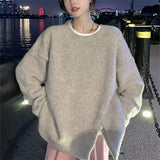 fall outfits aesthetic Lazy Style round Neck Split Autumn and Winter New Soft Nuo Sweater Simple Loose All-Match Outer Sweater Women's Clothing