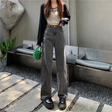 going out outfits Plus Size Smoky Gray Lace-up Jeans Women's Autumn High Waist Straight Loose Slimming Chubby Girl Wide Leg Thick Wide Leg Pants