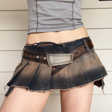 skirt outfits One-Piece Retro Distressed Design Low Waist Slimming Denim Pleated Skirt 2024 Summer American New Skirt