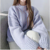 teacher outfits Korean Style Candy Color round Neck Pullover Women's Outer Wear Thick Knitted Loose Lazy Style Bottoming Knitted Top