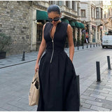 classy demure mindful dress to impress 2024 High Waist Solid Color Sleeveless Zipper Dress Fashion Slim Commuter Dress