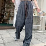 masc outfits 2024 Summer New Women's Retro Loose Slimming Straight Mop Plaid Casual Pants for Women