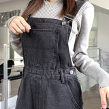 guys clothing styles Black and Gray Ripped Denim Suspender Pants Women's Korean-Style High Waist Loose Slimming Straight Wide-Leg Pants 