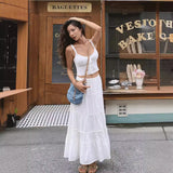 skater boy outfits 2024 Summer New French Retro Temperament Suit Women's Sexy White Strap Top Skirt Two-Piece Set