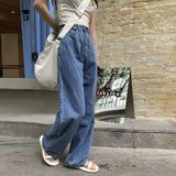 90s streetwear High Waist Straight Jeans Women's Summer Korean Style Ins Retro Versatile Casual Loose Wide Leg Mop Long Pants Fashion