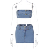 frat outfits Women's 2024 Summer New Fashion Sexy Denim Tube Top Slim Skirt Suit