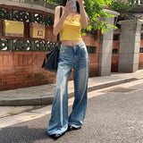 frat outfits Retro Washed High Waist Wide Leg Jeans 2024 Summer New American Hot Girl Distressed Draping Mop Straight Pants