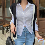 buisnesscore outfit women Elegant Gray Shirt Women's Button Cardigan Regular Slim Slimming Casual Top Spring and Autumn New